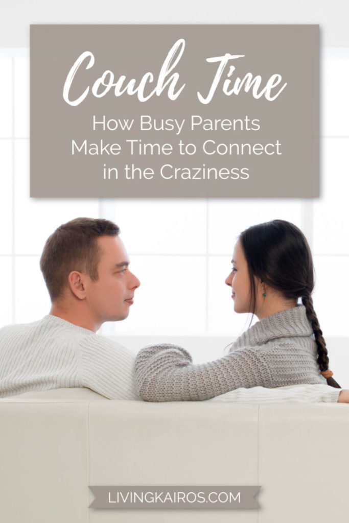 A couple talking on a couch | Couch Time: How Busy Parents Make Time to Connect in the Craziness